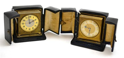 Lot 116 - An Art Deco travelling alarm timepiece, retailed by Asprey, in a fitted case and an Art Deco...
