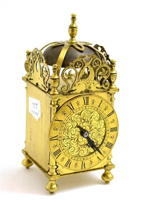 Lot 117 - A small lantern type mantel timepiece and a brass carriage timepiece with fitted case