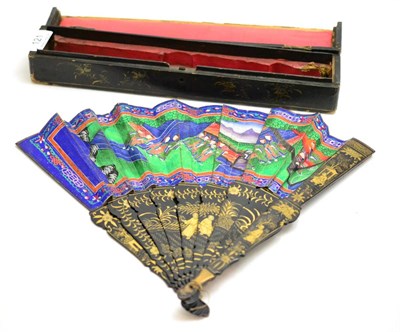 Lot 121 - Chinese painted fan in original lacquered case