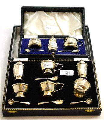 Lot 124 - Silver cruet set, 1960, cased and another smaller