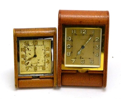 Lot 134 - An Art Deco travelling alarm timepiece signed Jaeger-le-Coultre, and another travelling...
