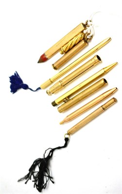 Lot 136 - A 9ct gold pencil holder by S Mordan & Co, two 9ct gold pencil holders, assorted pencil holders etc