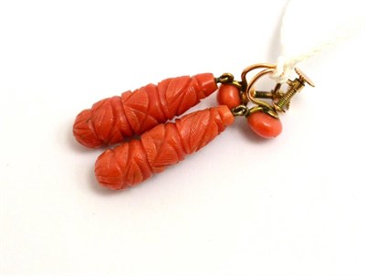 Lot 160 - A pair of coral drop earrings