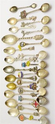 Lot 163 - A collection of assorted silver and white metal spoons and souvenir spoons (24)
