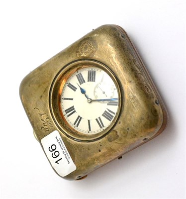 Lot 166 - A silver cased travelling watch, the inner nickel plated watch case with a lever movement,...