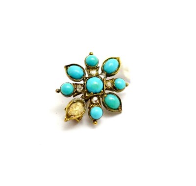 Lot 176 - A turquoise and rose cut diamond brooch