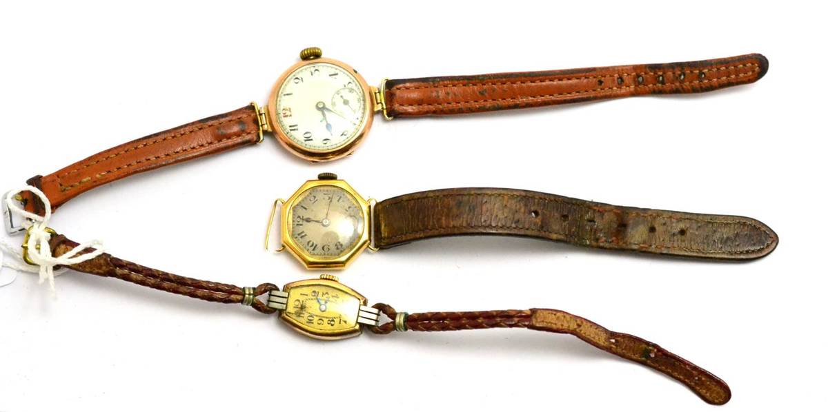 Lot 178 - Three lady's watches, including an 18ct gold octagonal shaped wristwatch, a 9ct gold wristwatch and