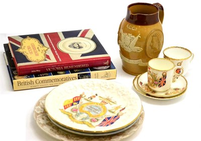 Lot 208 - A Doulton Lambeth Queen Victoria stoneware jug, two Queen Victoria plates, a commemorative...