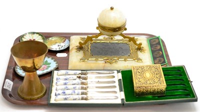 Lot 212 - A group including a Victorian inkwell, enamelled dishes, etc