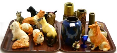 Lot 227 - Two trays, including Louis Hudson vases, Sylvac, Beswick and other ceramics