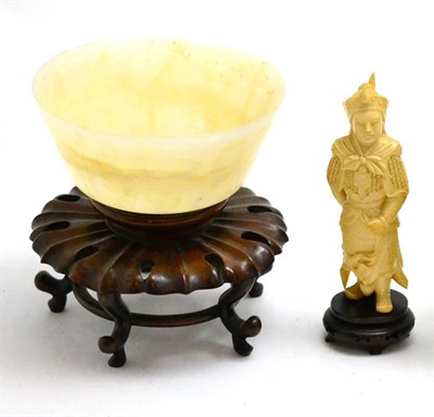 Lot 230 - Early 20th century Japanese okimono, an alabaster bowl and a carved wooden stand