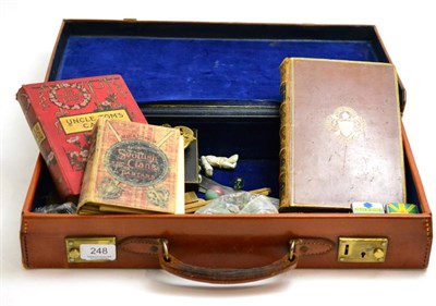 Lot 248 - A quantity of collectors items in a leather attache case, Zippo and Star lighters, treen...