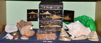 Lot 252 - Japanese table cabinet and a collection of shells, coral and minerals