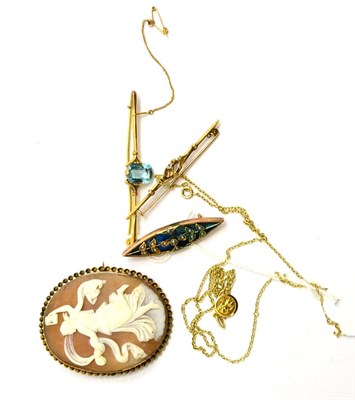 Lot 293 - A cameo brooch, three bar brooches and a pendant and charm