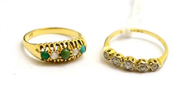 Lot 295 - A diamond five stone ring and a turquoise set ring (2)