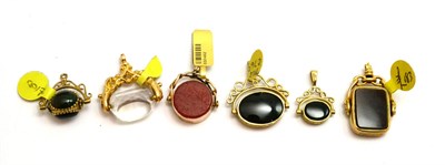 Lot 298 - Six assorted 9ct gold and yellow metal swivel fobs