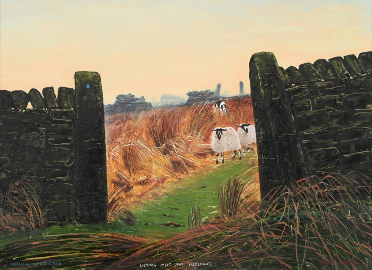 Lot 598 - Peter Brook (1927-2009)  "Pennine Landscape - Lifting Mist and Gritstones "  Signed and...