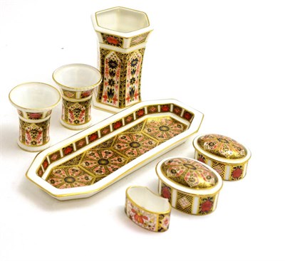 Lot 327 - A group of Royal Crown Derby Imari wares including a pen tray, two lidded dishes, two small...