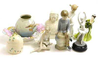 Lot 328 - A tray of assorted porcelain figures, Belleek, Carltonware, etc