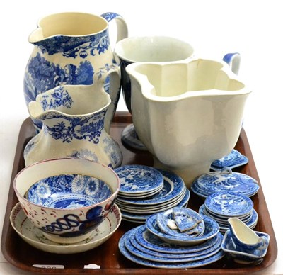 Lot 336 - A group of 19th century ceramics including a miniature Old Willow pattern dinner service, jelly...