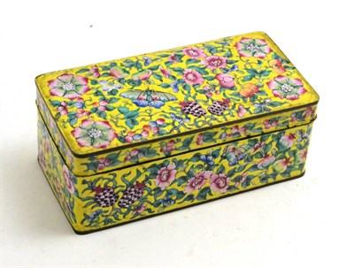 Lot 355 - 19th century Chinese enamel on copper casket decorated with flowers over a yellow ground with a...