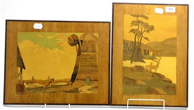 Lot 363 - A pair of early 20th century marquetry panels using a variety of specimen timbers