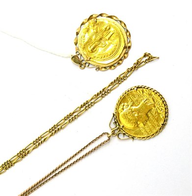 Lot 398 - Two gold chains with mounted gold coins