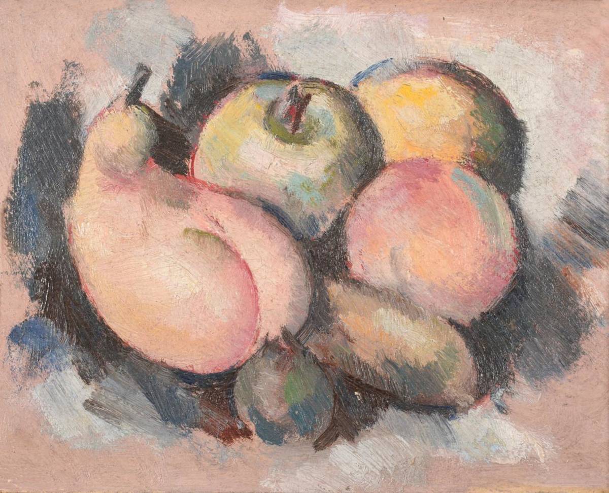 Lot 609 - John Duncan Fergusson (1874-1961) Scottish  A still life of fruit  Oil on board, 10.5cm by 13cm...