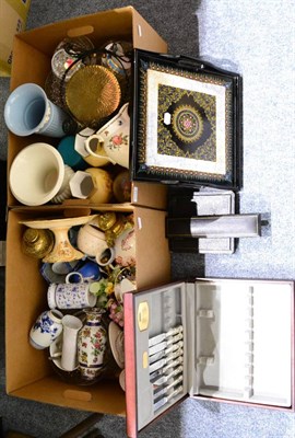 Lot 1034 - Two boxes of decorative ceramics and glass