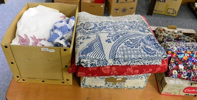 Lot 1035 - Victorian and modern patchwork fragments and covers, red floral reversible printed quilt...