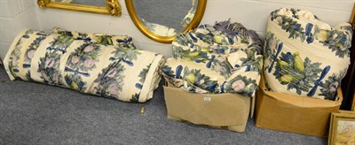 Lot 1055 - A large pair of floral glazed cotton curtains and a matching smaller set with pelmets