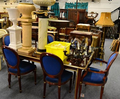 Lot 1058 - A collection of modern and reproduction furniture including dining table and chairs, a pair of...