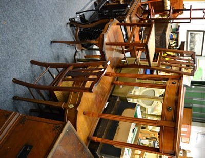 Lot 1068 - Edwardian rosewood occasional table, two caned chairs and two reproduction tables (5)