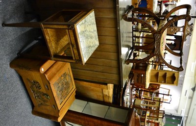 Lot 1070 - A French bedroom cabinet, carved chair and a small chest (3)