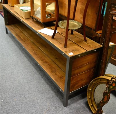 Lot 1081 - Steel and pine shelf unit