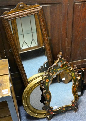 Lot 1083 - An easel mirror with ornate painted frame, a chinoiserie mirror and two other mirrors