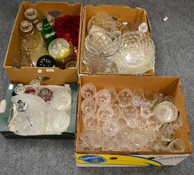 Lot 1120 - Four boxes of glass including cranberry glass, lamps, bowls, etc