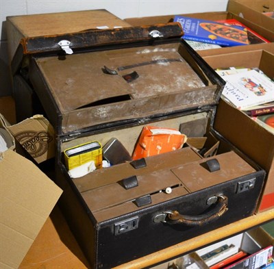 Lot 1150 - Two doctor's cases and an early 20th century oak letter filing cabinet bearing makers label,...