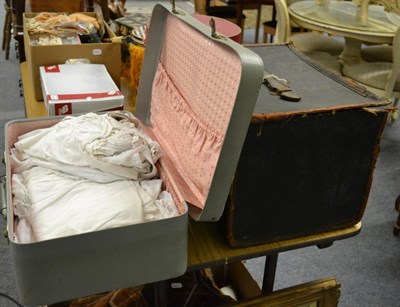 Lot 1159 - Assorted white cotton undergarments, linens etc (in two cases)