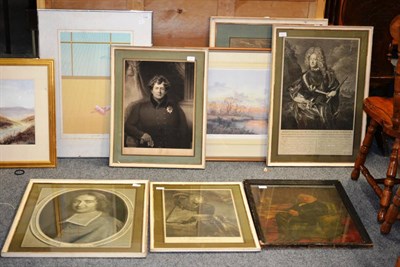 Lot 1162 - Nine various watercolours, steel engravings and prints