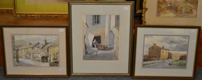 Lot 1170 - Eric Holmes, Buckton, two watercolours together with a back street scene showing a Greek...