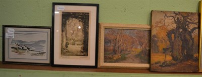 Lot 1182 - Two pictures signed Owen Bowen, Ashley Jackson watercolour and a print (4)