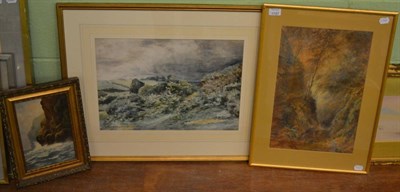 Lot 1187 - Robert Jobling (1841-1923) A view of moorland, signed, watercolour, together with an oil on...