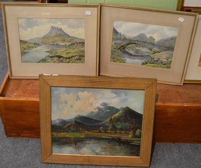 Lot 1190 - A pair of watercolour landscapes and Kidger, North Wales, oil on canvas (3)