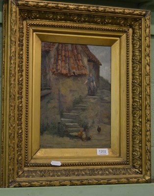 Lot 1202 - Staithes School, oil on board, indistinctly signed