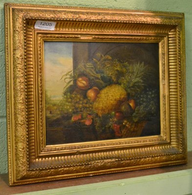 Lot 1205 - A 19th century oil on board, still life of fruit