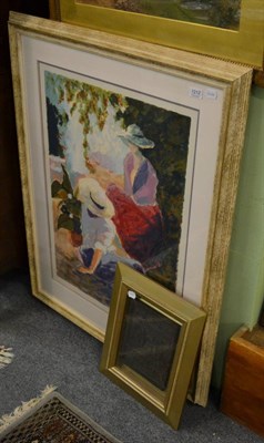 Lot 1212 - Duffey (20th century), ";Shaded Corner";, watercolour, together with a framed Chinese tea brick