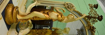 Lot 1225 - Large painted and part-gilt five light figural candlestick in the form of a classical maiden