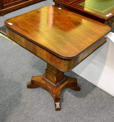 Lot 1278 - Regency mahogany work table, the square top opening to reveal compartment housing assorted...