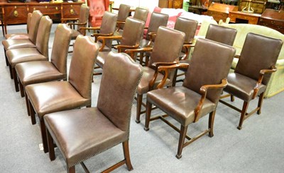 Lot 1294 - Set of sixteen mahogany framed Period style studded leather chairs (5+11), together with a...